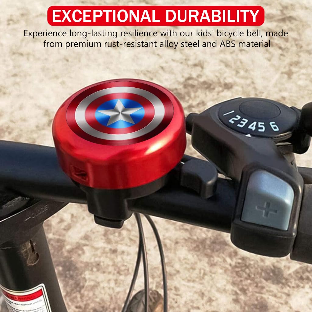 Proberos Kids Bike Bell with Clear Ring and Aluminum Alloy Cover for Boys and Girls | Fun Red Shield Design