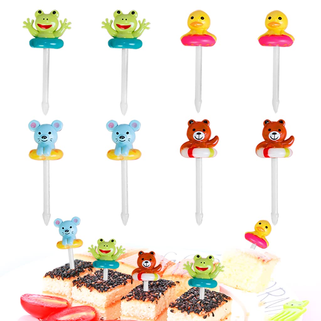 HASTHIP® 8 Pcs Food Fruit Forks for Kids, Swimming Ring Cute Animals Little Forks, Cartoon Fruit Food Toothpicks for Dessert Party Decor, Food Fruit Forks for Toddler, Reusable, Food Grade Plastic