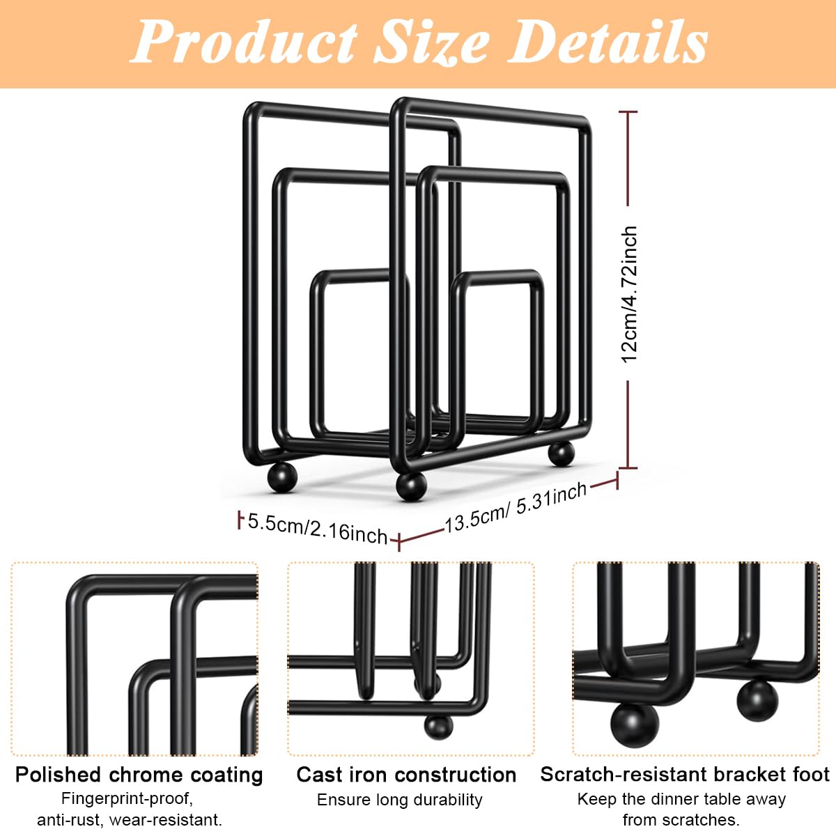 Supvox Napkin Holder for Dining Table with 13.7x5.5x12.8 cm Vertical Design | Black Iron