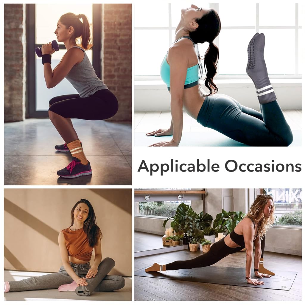 PROBEROS Yoga Socks for Women with Non Slip Silicone Grip | 2 Pairs Cotton Anti Odor