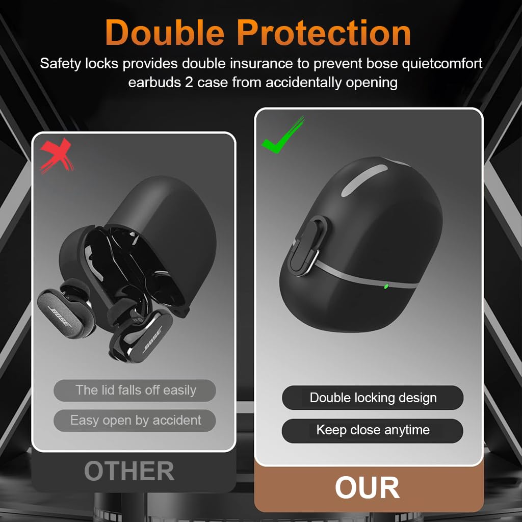 ZORBES Protective Case for QuietComfort Earbuds II 2022 with Safety Lock | 7.5x7.2cm TPU Cover and Lanyard