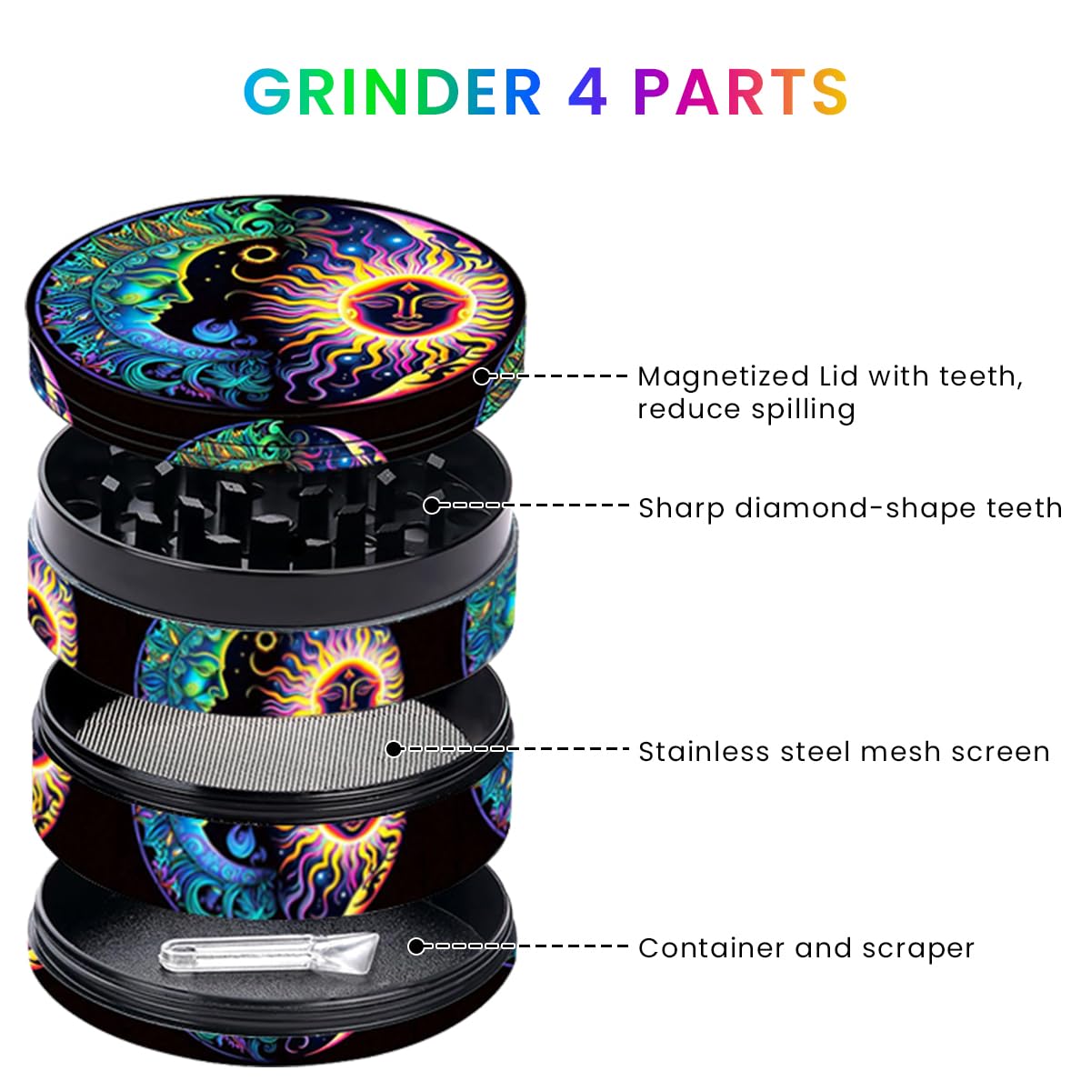 Supvox Grinder for Herbs and Spices with 4 Layer Design and Precision Teeth | Zinc Alloy Build