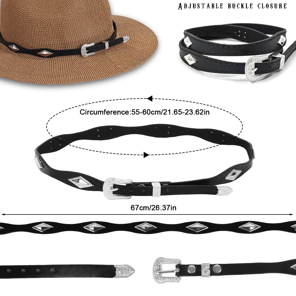 GUSTAVE Hat Bands for Cowboy Hats with Leather and Rivet Designs | 2 Pcs Adjustable Set