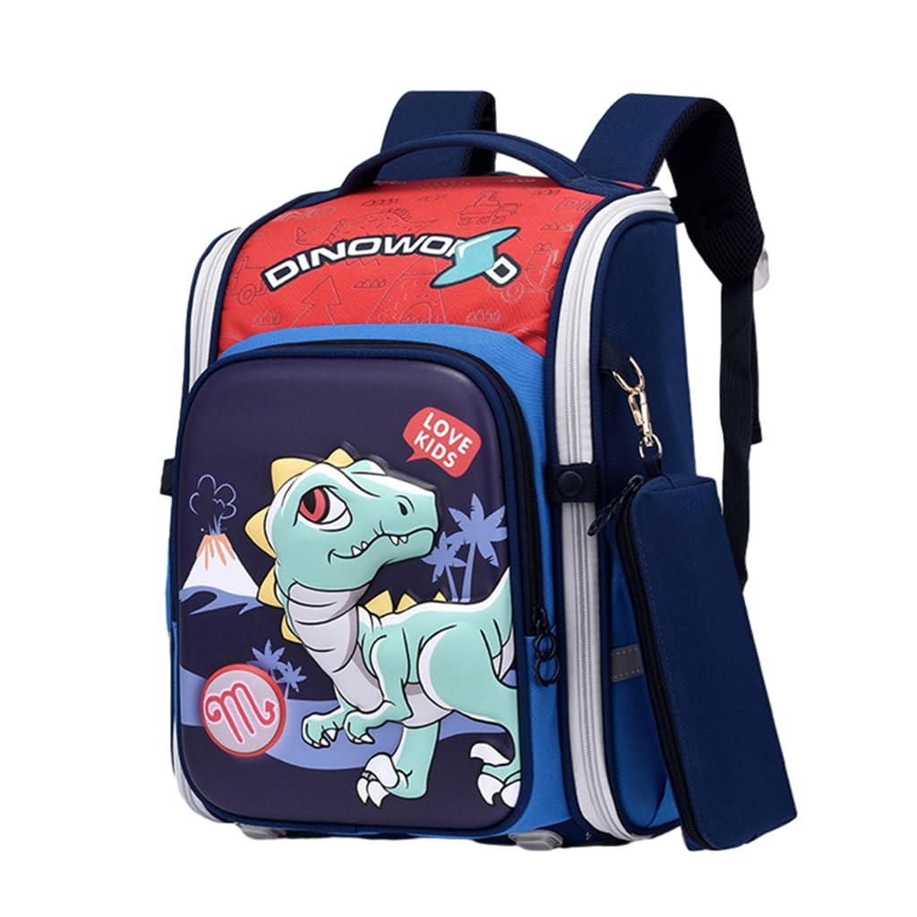 PALAY® Boys School Backpack Dinosaur Cartoon Backpack with Pencil Pouch Primary Bookbag Boys Backpack for School, Travel, Burden-relief Backpack School Gift for Kids 6-12 Years Old