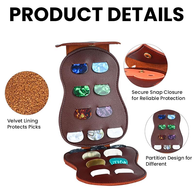 HASTHIP Guitar Pick Holder Case for Travel with Bi Fold Design Holding 18 Picks | PU Leather Snap Closure