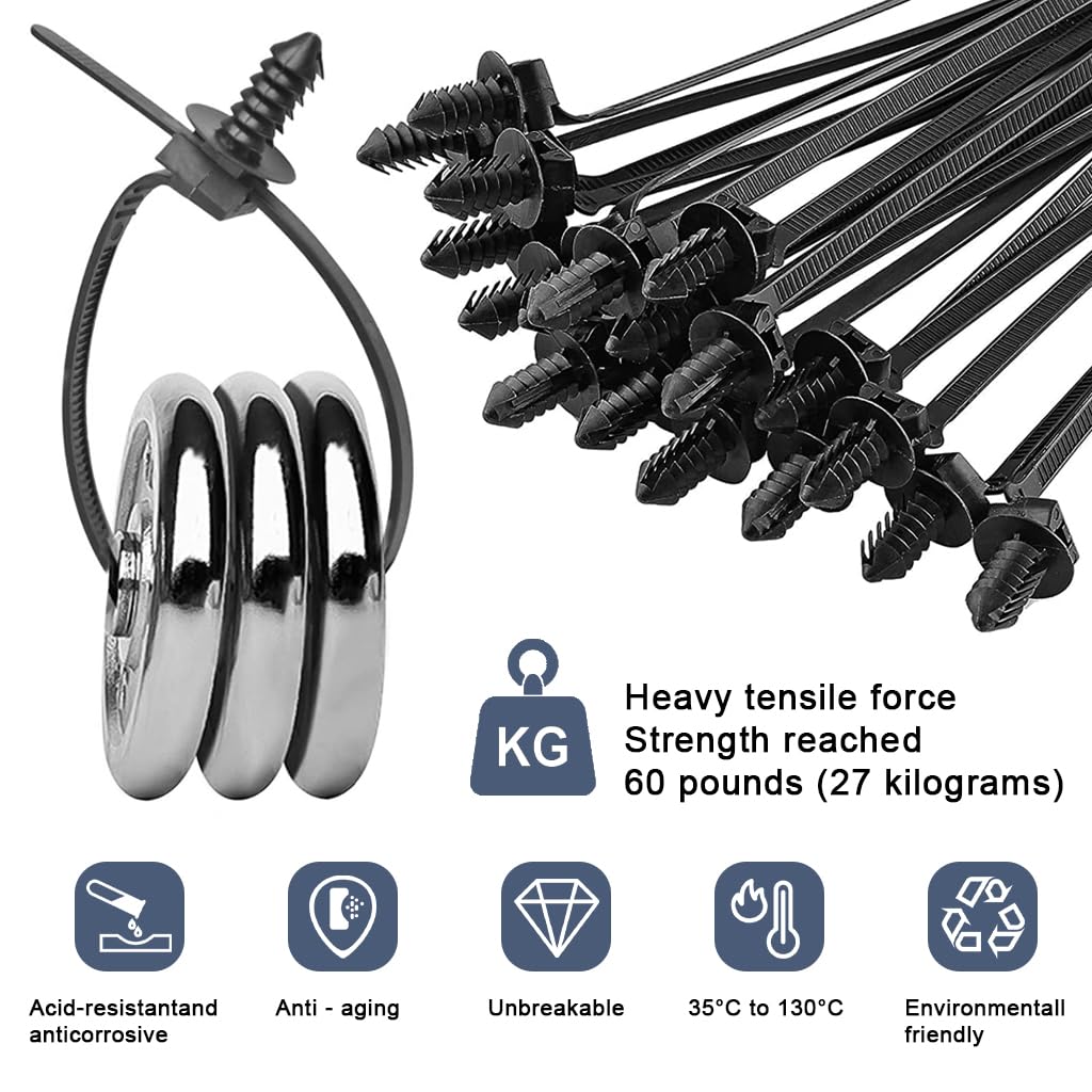 STHIRA Cable Ties 160 Pcs for Car Home and Office featuring Push Mount Self Locking Nylon | 5 Assorted Sizes for Easy Cable Management