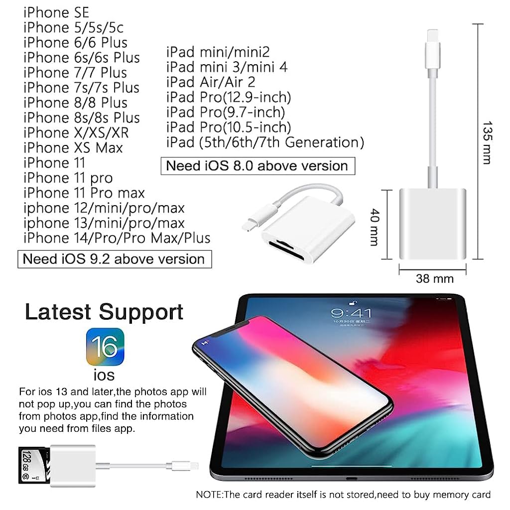 Verilux SD Card Reader for iPhone and iPad with Dual Slot Design | Supports SD & TF Cards