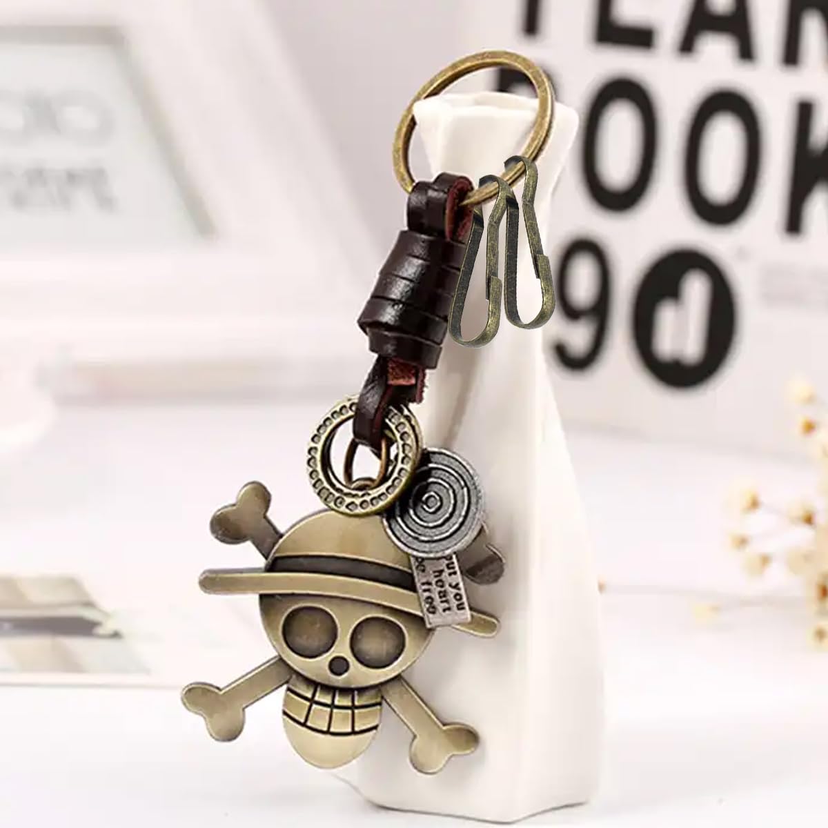 PATPAT® One Piece Keychain with Snap Buckles Alloy Jolly Roger Key Chains for Bikes Antique Steampunk Monkey D. Luffy's Jolly Roger Pendent Keychain One Piece Merchandise Gift for Men