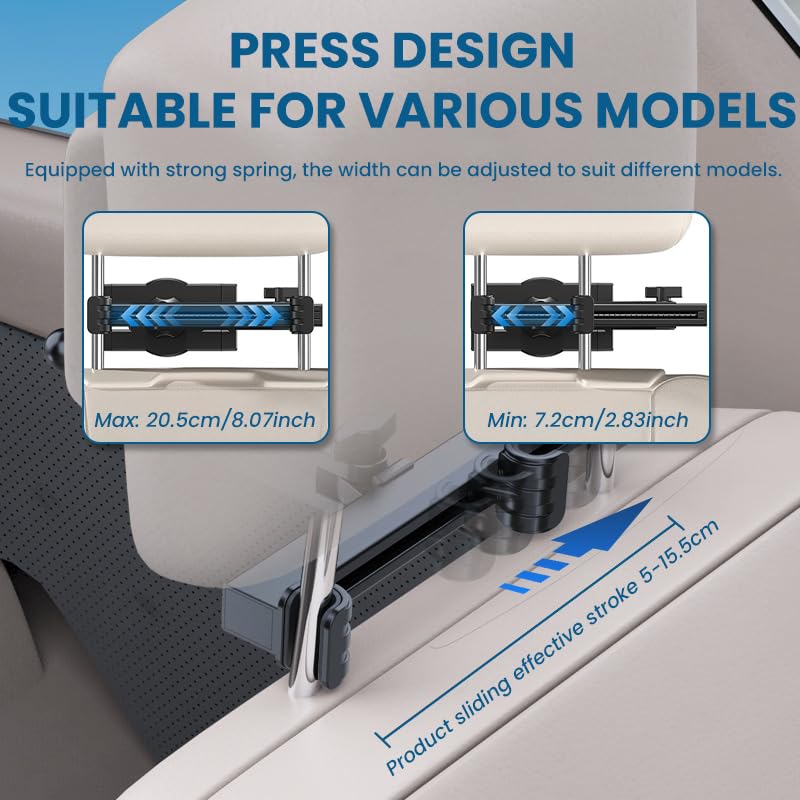 STHIRA® Tablet Holder for Car Headrest, [3 in 1 Adjustable Extension Arm] Car Mount for Back Seat, Road Trip Essentials for Kids, for 4.7-12.9