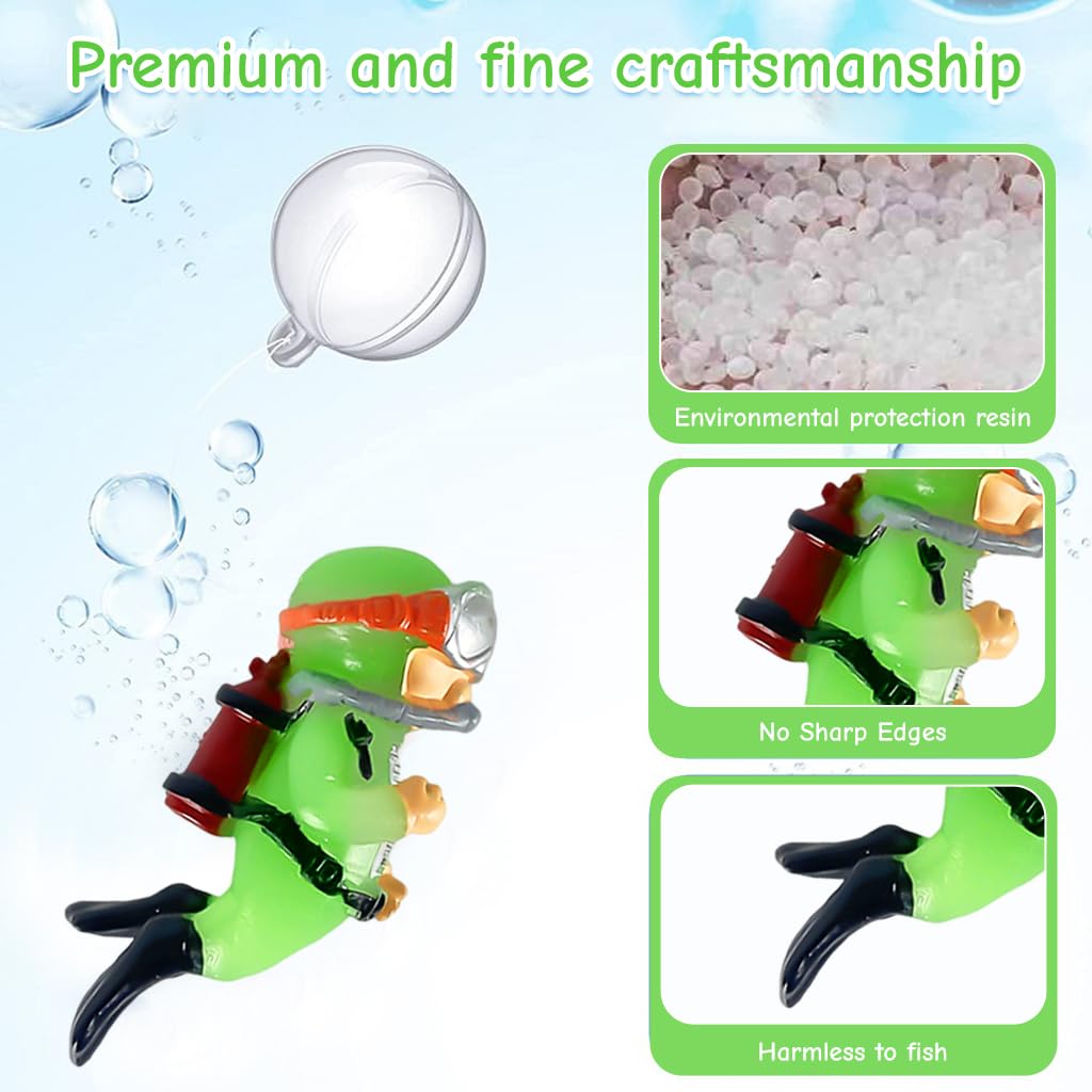 Qpets Aquarium Floating Cartoon Diver Decorations for Fish Tanks with Night Glow Resin 3×7cm | Adjustable Floating Design