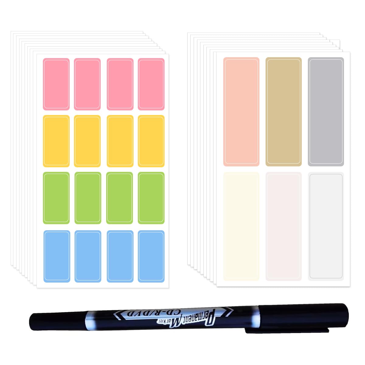 HASTHIP Label Stickers for Home and School with Marker Pen featuring 220 pcs Waterproof Labels | Vibrant Multi Size Design