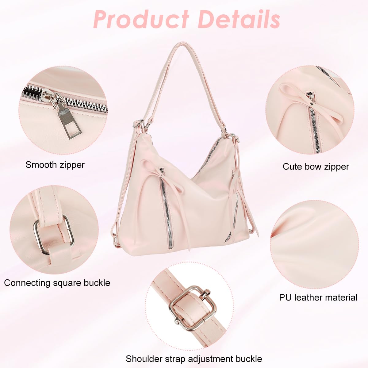 PALAY Shoulder Bag for Women featuring Detachable Strap and 34x10x26cm Spacious Design | Pink PU Bow Tote