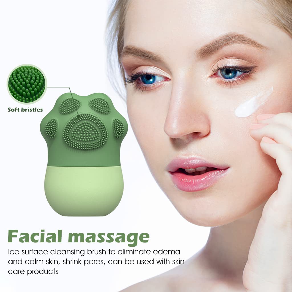 MAYCREATE Ice Roller for Face Massage with Anti Leak Silicone Mould and Cleansing Brush | Green