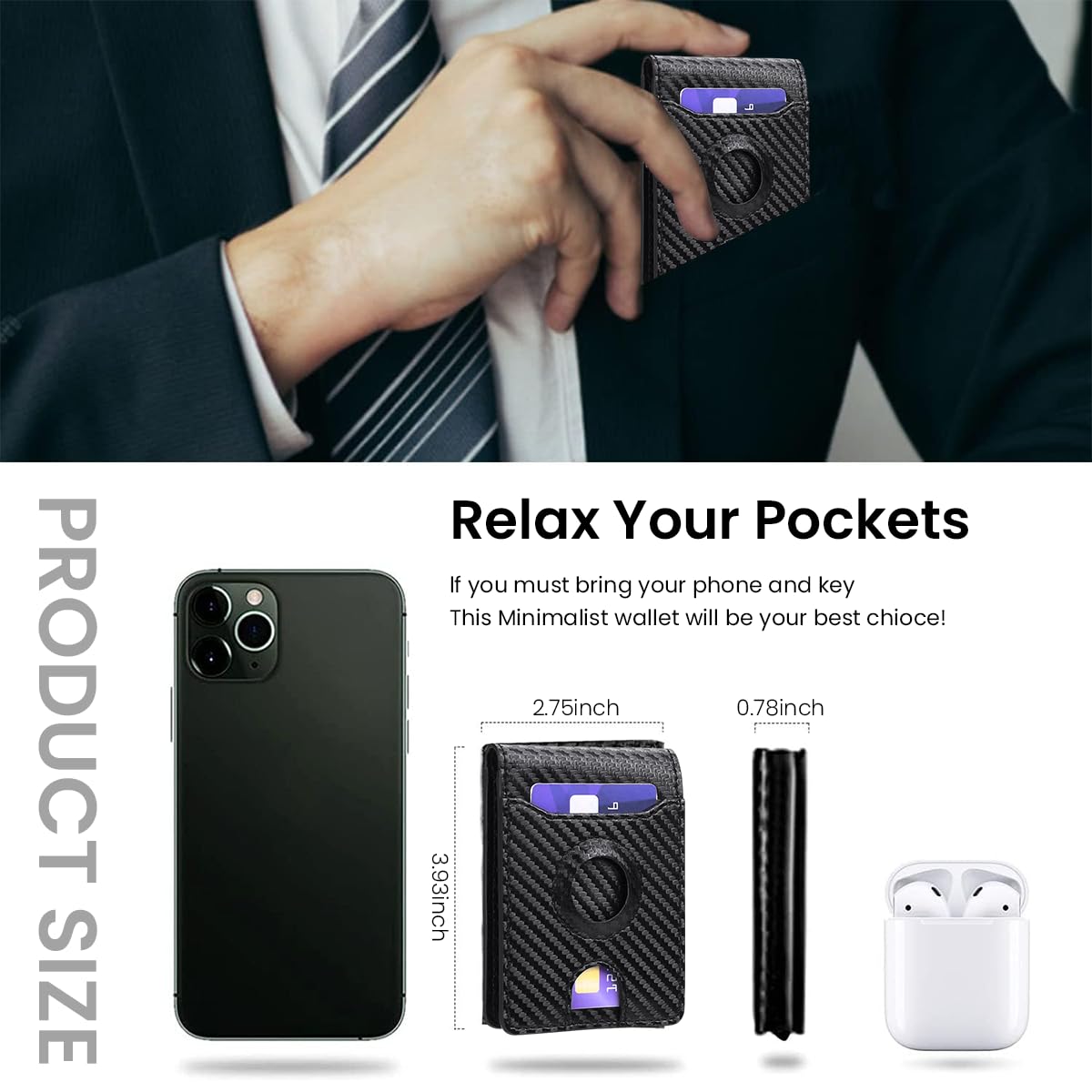 Venzina Wallet for Men with Airtag Slot featuring 5 Card Slots and PU Leather Bifold Design