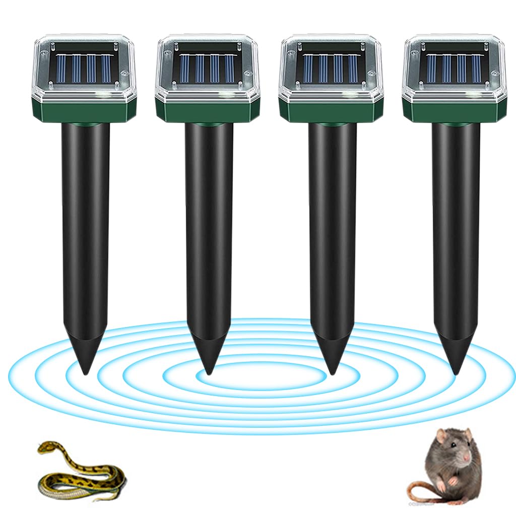 HASTHIP® 4Pcs Solar Ultrasonic Animal Repellent - IP65 Waterproof Animal Repellent - 26cm Outdoor Animal Repellent Devices - Switchable Ultrasonic Animal Repellent for Mice, Rodent, Birds