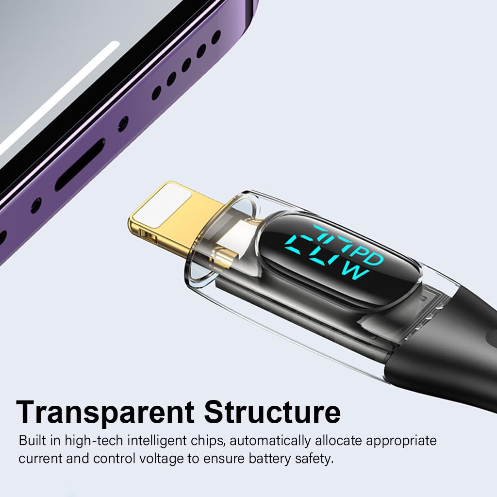 Verilux® Type C Cable, 3.9ft Type C to Light-ning, PD 20W Fast Charging Cable LCD Display Type C Extension Cable for iPhone Charging Cable for iPhone 15/14/13/12