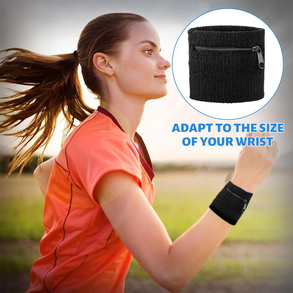 Proberos Running Wrist Band for Workout & Jogging with Zipper Pocket | Stretchy Spandex Unisex Design