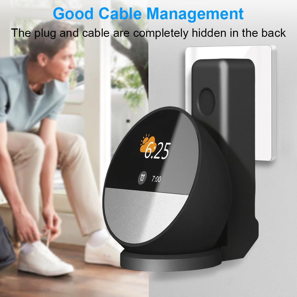 ZORBES Wall Mount Holder for Echo Spot T5 with Dual Function Cord Organizer | No Drill Setup