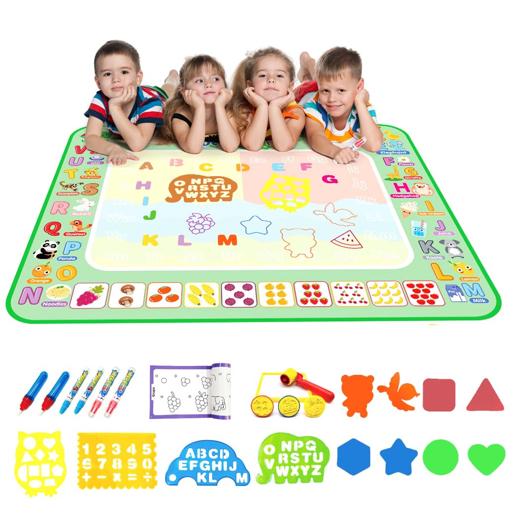 PATPAT Water Doodle Mat for Kids 37.7x39.1 in with Water Pens and Stamps | Mess Free Learning Play