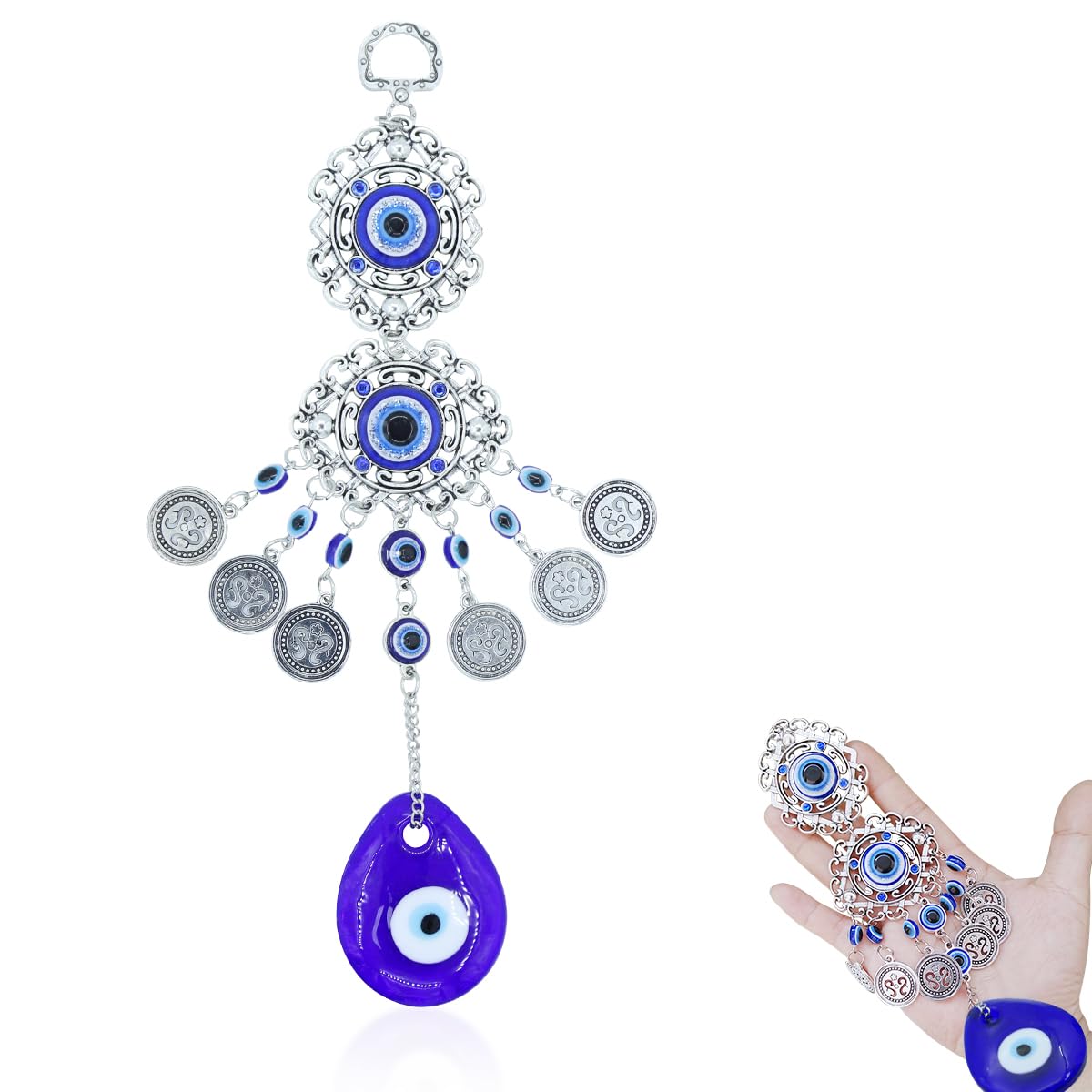 MAYCREATE® Evil Eye Hanging for Home Om Nazar Battu for Home Protection, Good Luck and Prosperity, Amulet Wall Hanging Home Decor Protection Blessing Housewarming Birthday Gift