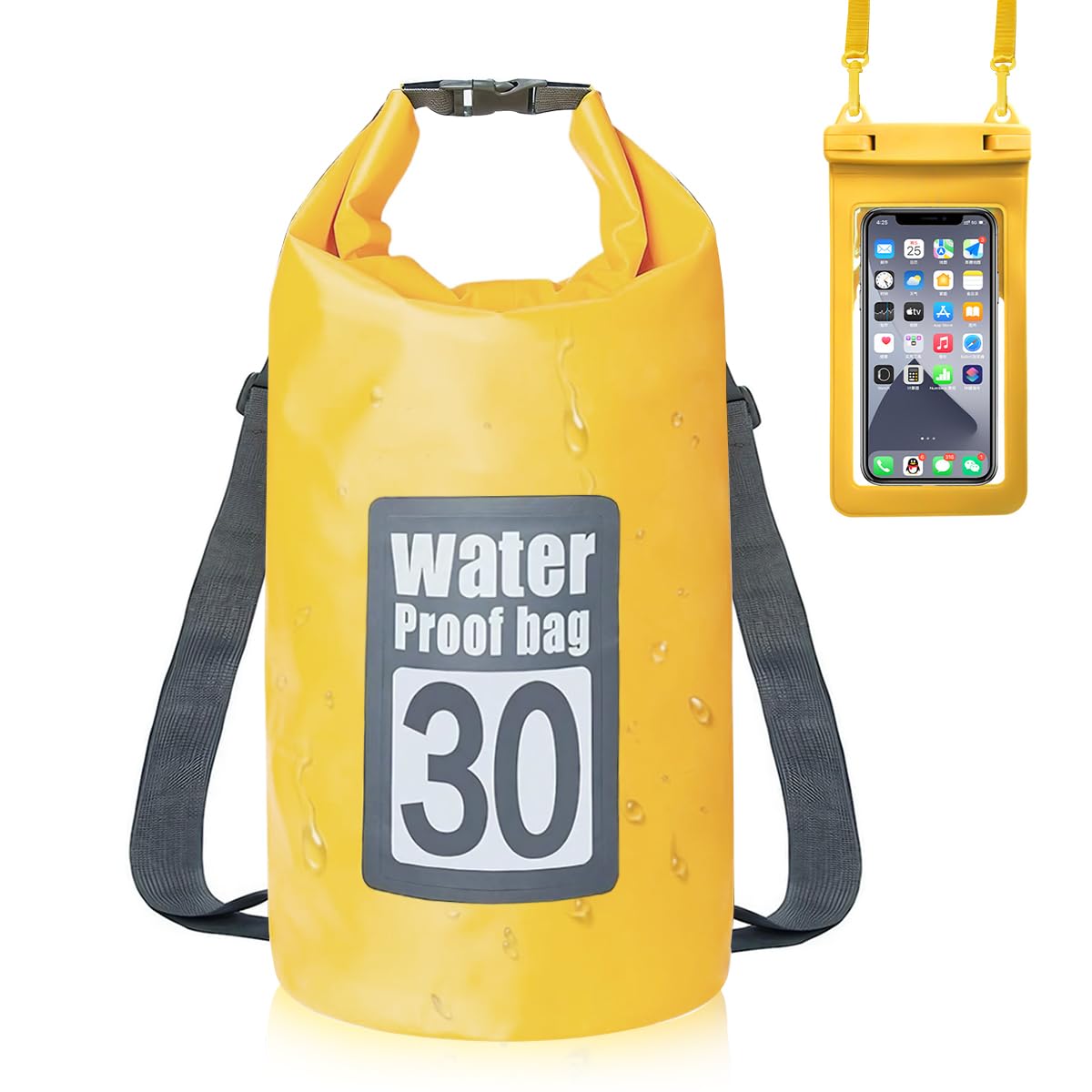 Proberos Dry Bag for Kayaking and Camping with 30L Capacity and Roll Top Closure | PVC Waterproof Phone Case