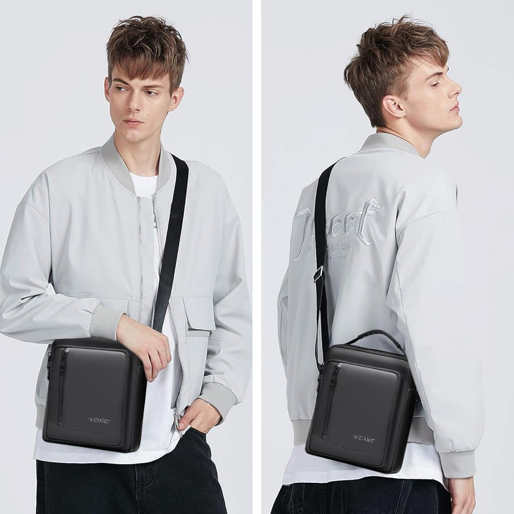 GUSTAVE Sling Bag for Men with Adjustable Strap and Handle 19×7×24 cm PU Black | Commuting