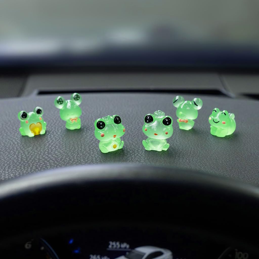 STHIRA Mini Resin Frog Figurines for Car Dashboard with Glow in the Dark Effect | Set of 6