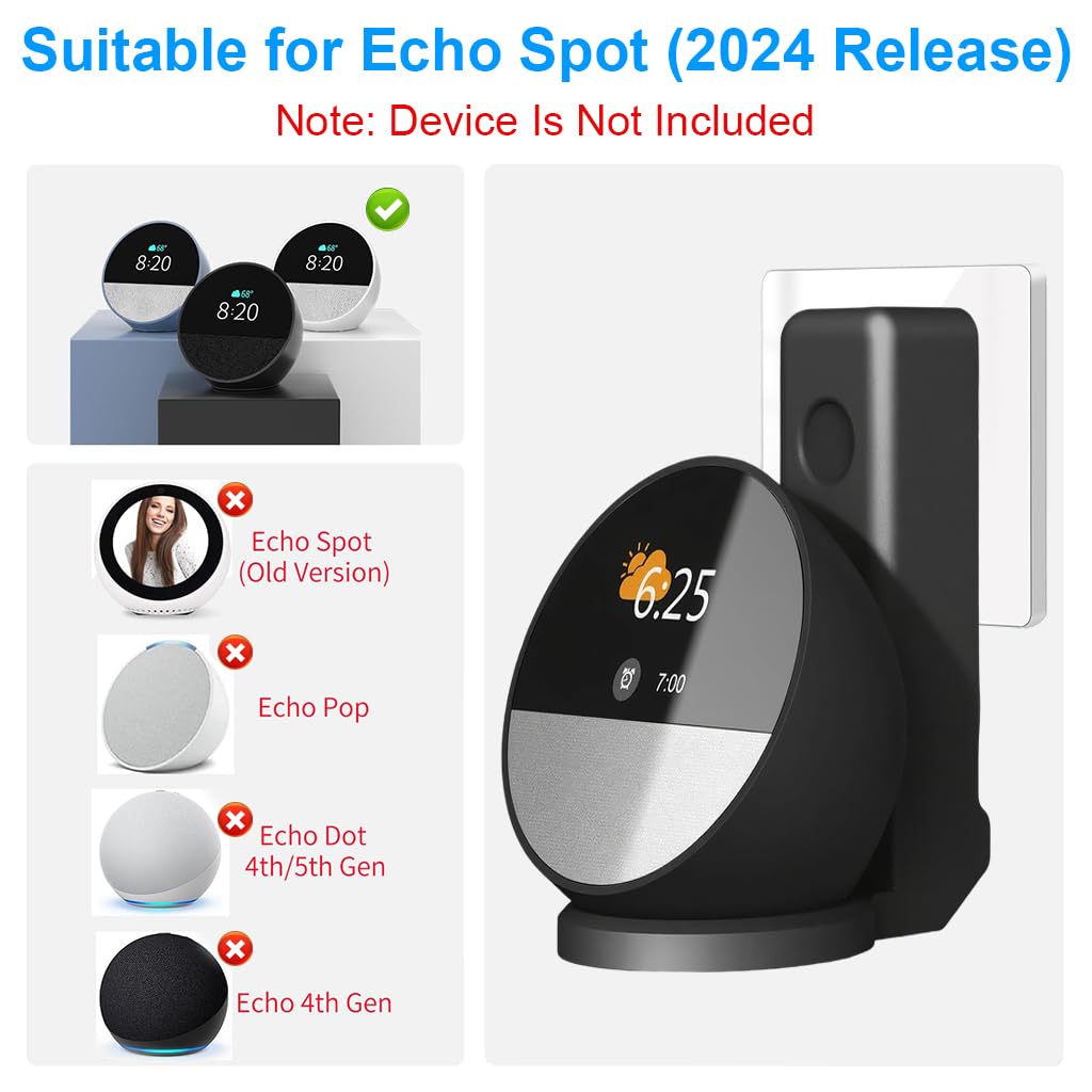 ZORBES Wall Mount Holder for Echo Spot T5 with Dual Function Cord Organizer | No Drill Setup
