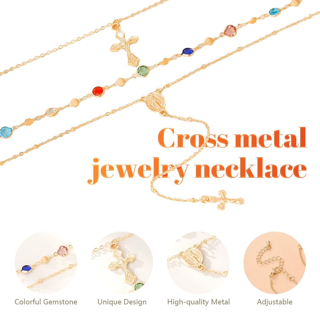 SANNIDHI Necklace Set for Women featuring 3Pcs Layered Cross Pendant with Gold Metal Chains | Versatile Style for Parties and Daily Wear