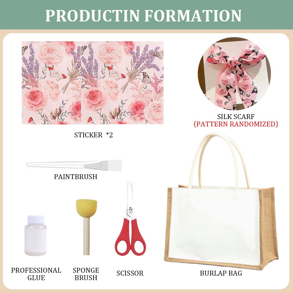 Zibuyu DIY Craft Tote Bag Kit for Painting and Embroidery with Rose Pattern | 35x25x13cm Flax Handbag