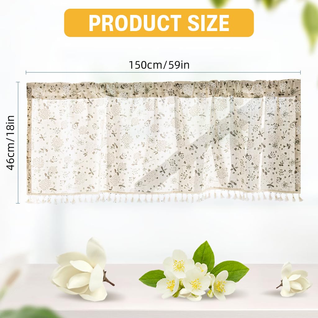 HASTHIP Kitchen Short Curtain for Cafe and Restaurant featuring Textured Striped Semi Sheer Fabric W52 x L18 in