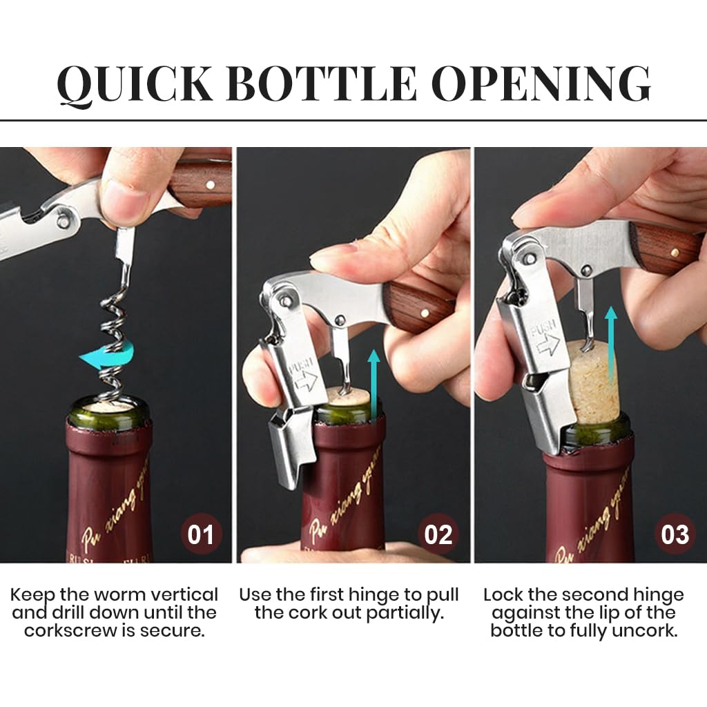 ZIBUYU Wine Opener for Effortless Bottle Opening with Ergonomic Handle and Lever Mechanism