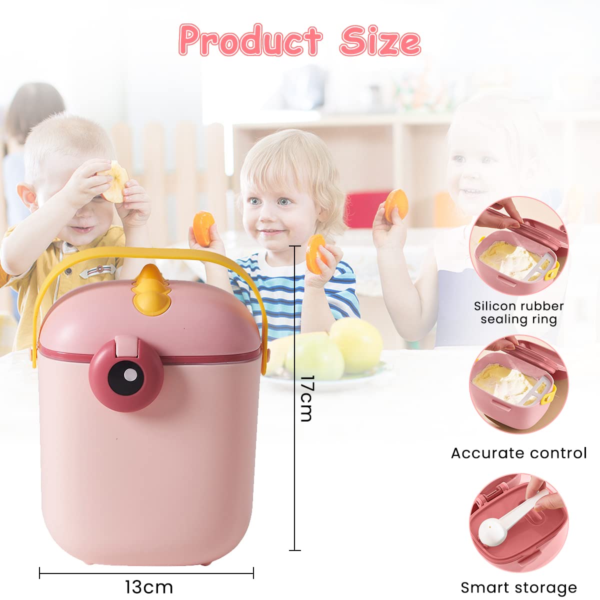 SNOWIE SOFT Baby Formula Dispenser 550ml for Travel with Double Lid Seal and Scoop | BPA Free Pink Container
