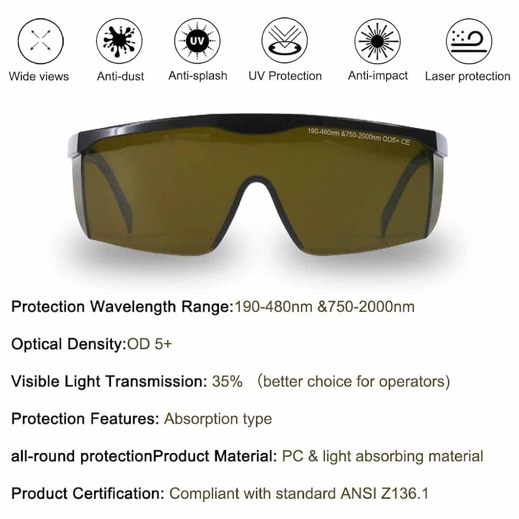 Serplex® Laser Safety Glasses, IPL 190-480nm/ 750-2000nm Laser Goggles Laser IPL Eye Protection Goggles for Beauty Machine, Electric Hair Remover, Laser Marking, with Wipe Cloth & Glasses Box