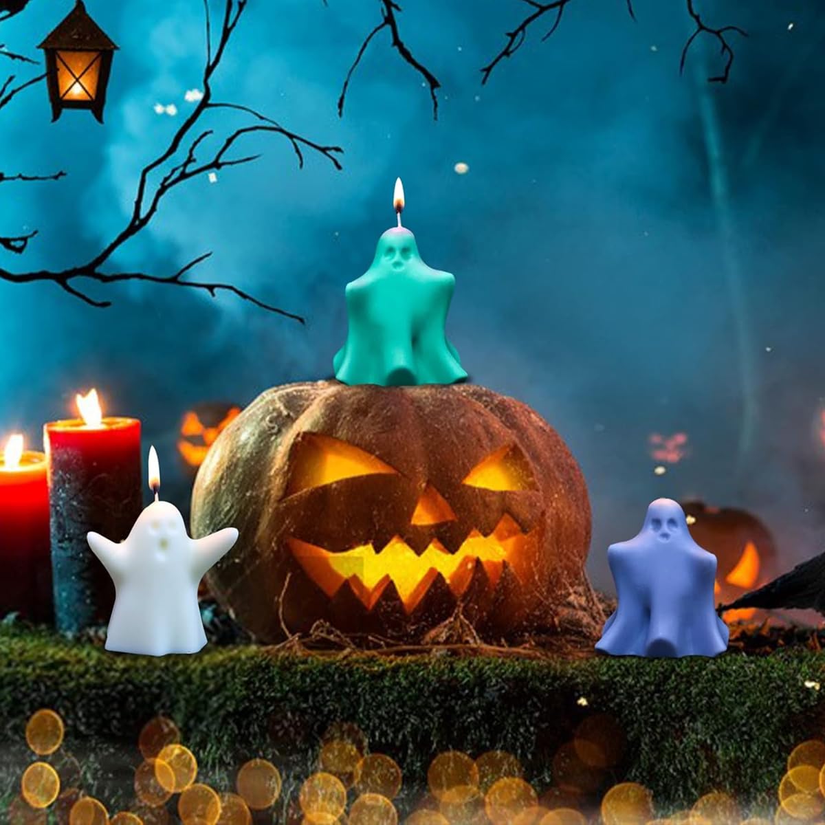 HASTHIP Halloween Ghost Candle Molds for DIY Resin and Soap | 2Pcs Food Grade Silicone