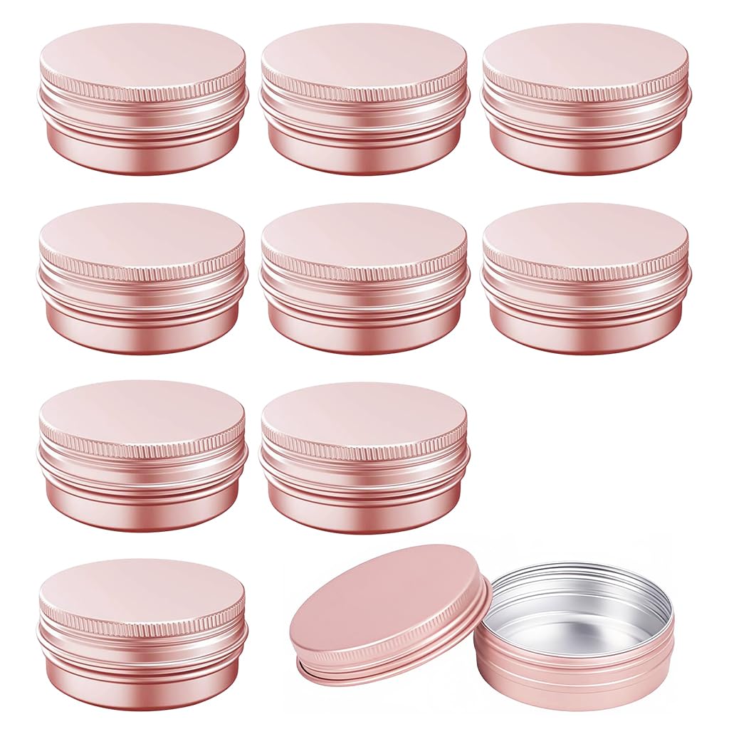 HASTHIP Small Metal Tin Boxes for Storage with Leak Proof Threaded Lids 10pcs 60ml Rose Gold