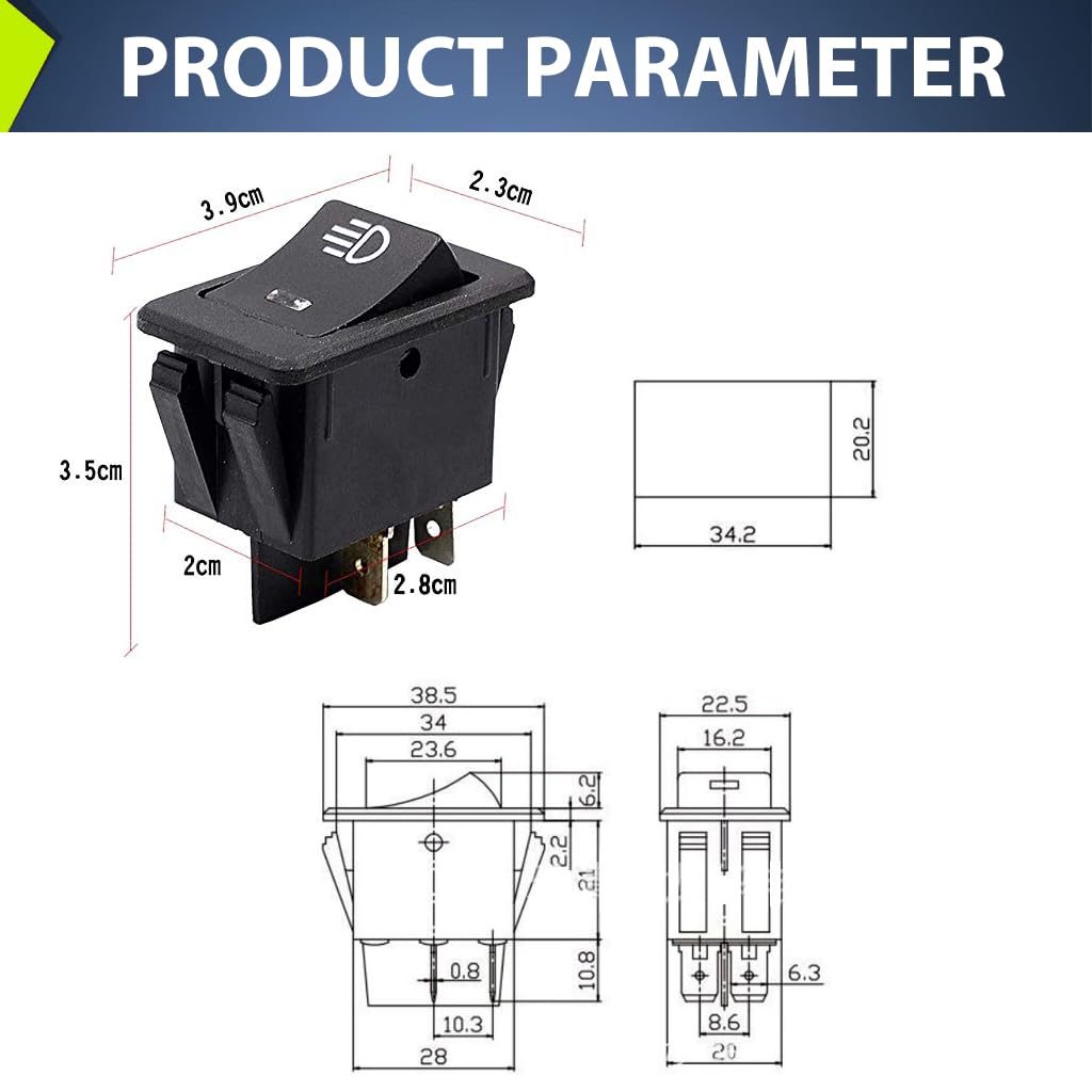 ZIBUYU Fog Light Switch for Car Lamp Modification 12V 35A with Blue LED Rocker | Universal Auto 4 Pin ON Off