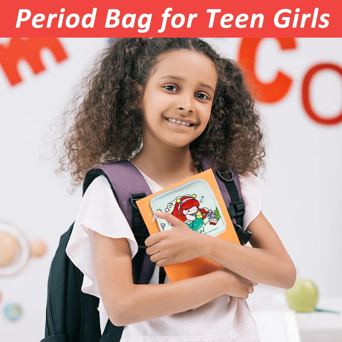 ZIBUYU Sanitary Napkin Storage Bag for Travel and Daily Use with Zipper Closure | 2pcs 5 in Cotton Cartoon Pouches