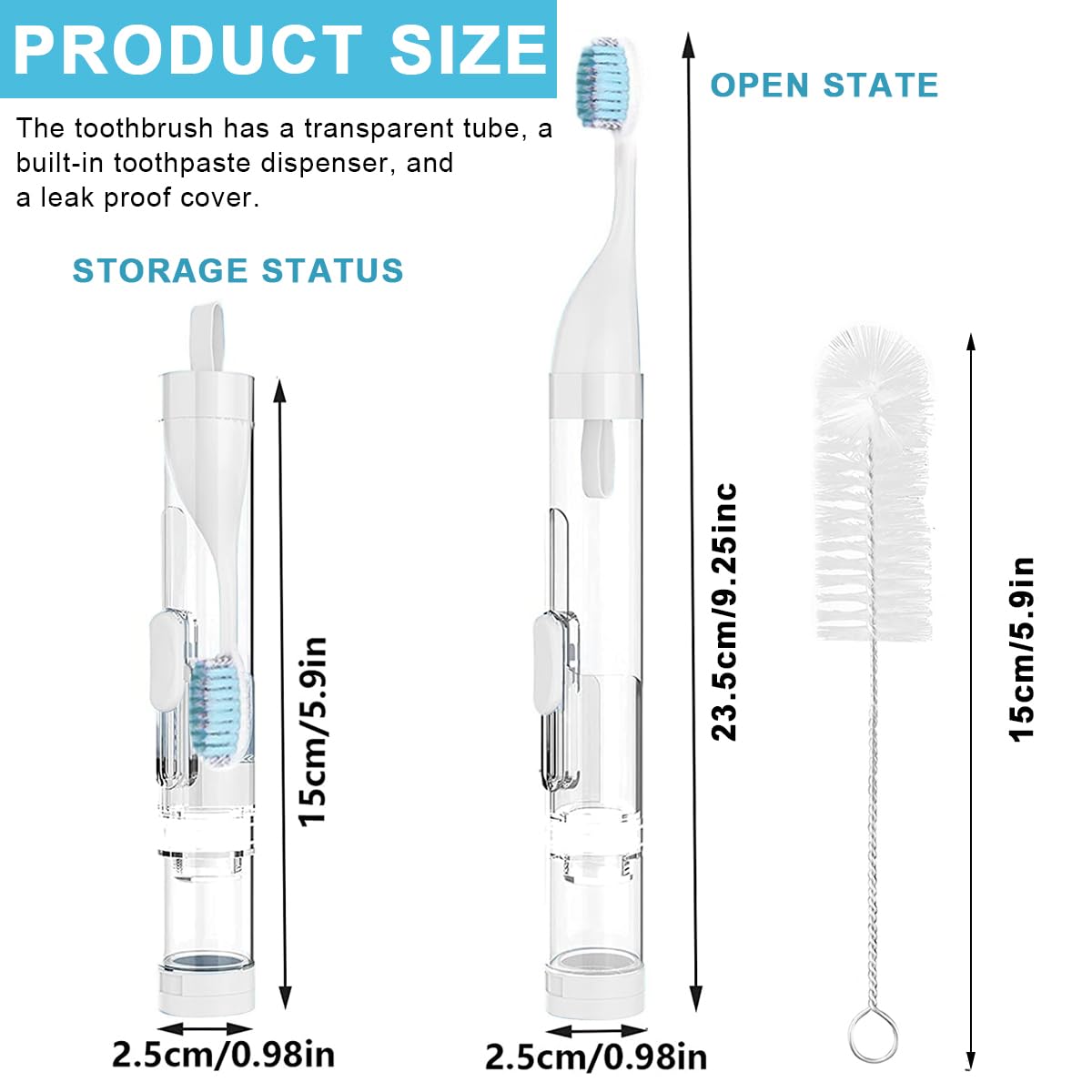 HANNEA Portable Travel Toothbrush for Camping with Built in Refillable Toothpaste Tube | Extra Soft Bristles