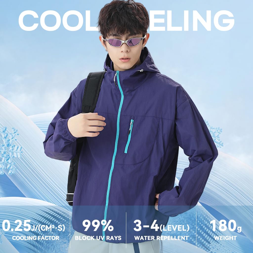 Venzina Men's Lightweight Athletic Jacket with UPF 50+ Sun Protection and Back Air Vent | Quick Dry Nylon Hoodie Purple XL