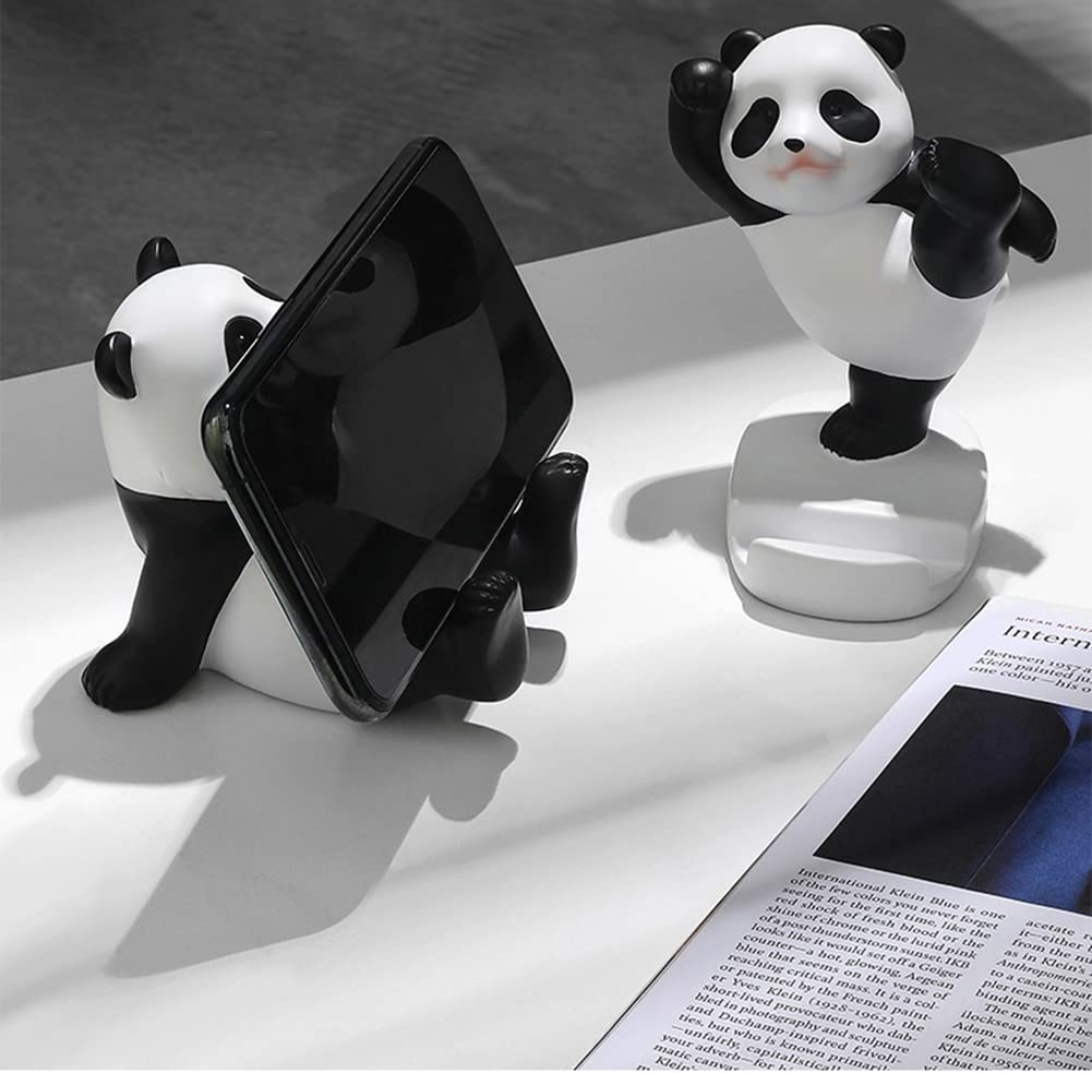 ZIBUYU Phone Stand for Desk Featuring Resin Panda Figurines | Cute 2PCS Home Decor Holder