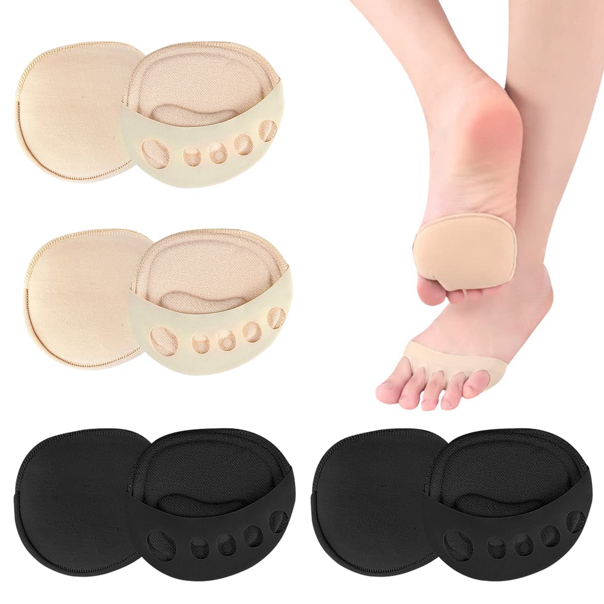 HASTHIP 4 Pairs Forefoot Pads Honeycomb Fabric Ball of Foot Cushion Metatarsal Pads for Women, Reusable High Heels Invisible Socks, Comfortable Non-Slip Toe Sleeves for Relieving Foot Fatigue