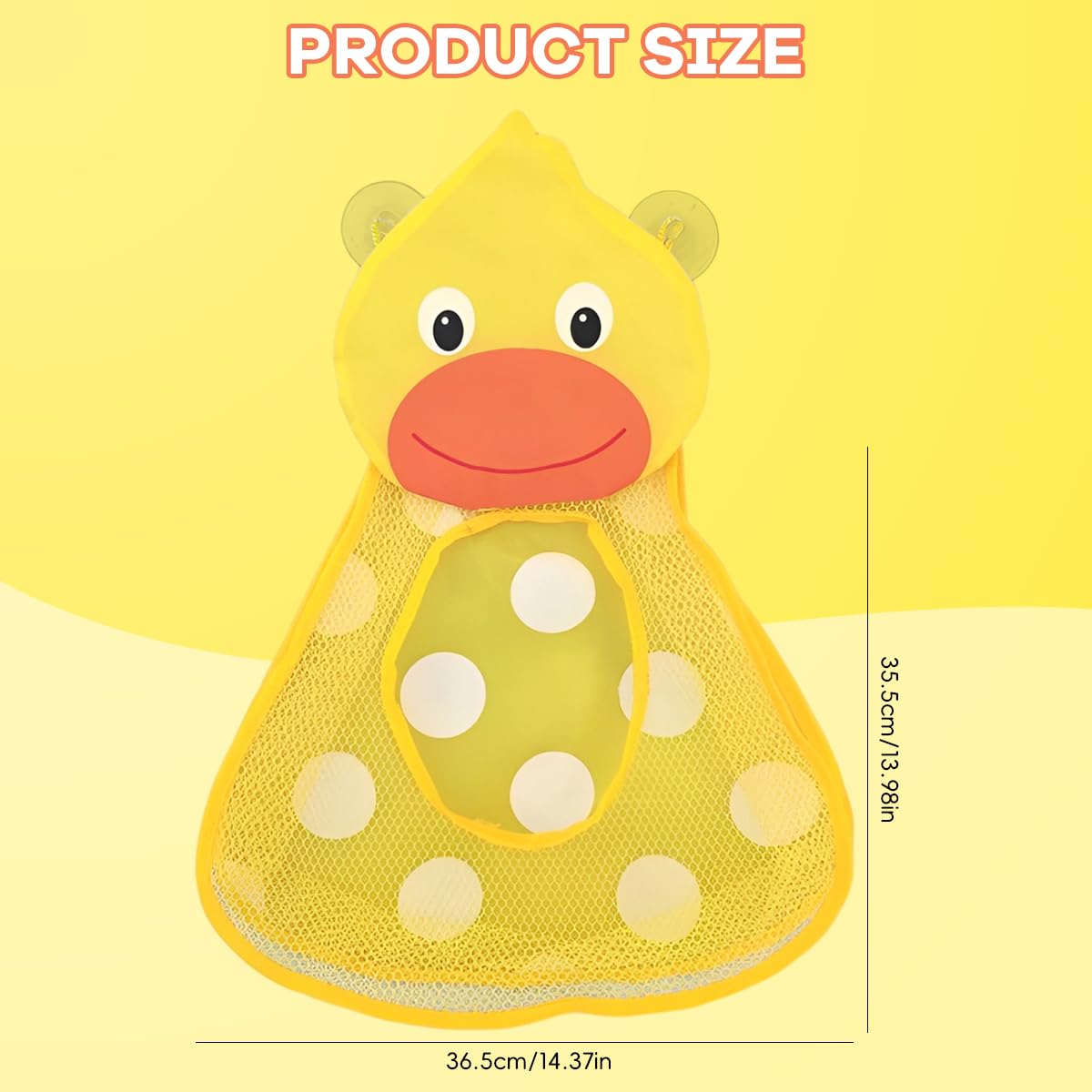 SNOWIE SOFT Bath Toy Storage Organizer for Bathroom with Suction Cups and Quick Dry Mesh | Cartoon Yellow Duck Kids Toy Bag