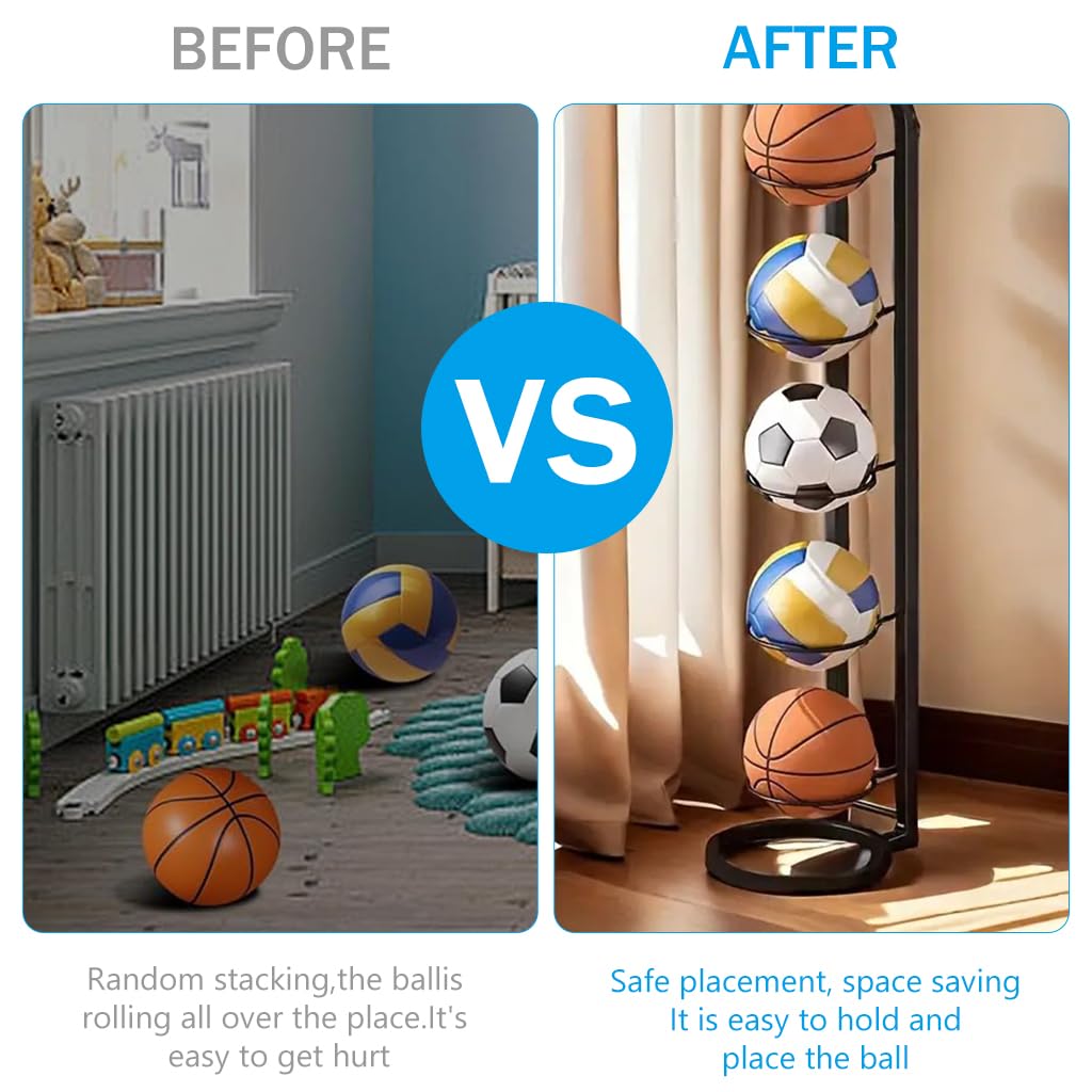 Proberos Basketball Storage Rack for Sports Equipment with 5 Ring Holders and 45.4 in Metal Frame | Easy Assembly Organizer for Gym and Garage