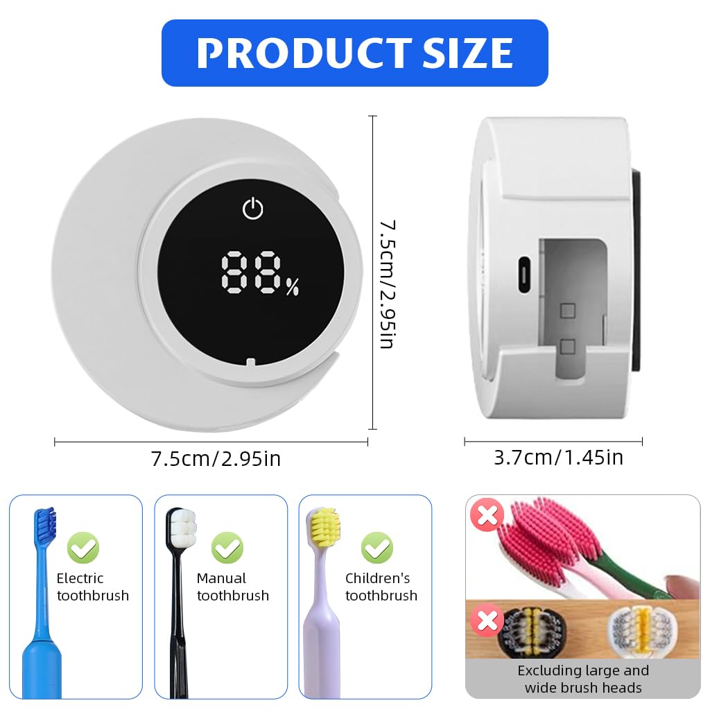 HASTHIP Toothbrush UV Sterilizer Holder with Dual Storage and LCD Display | Wall Mounted USB Rechargeable Organizer for Kids and Adults