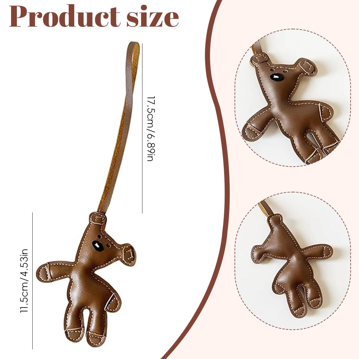 Zibuyu Bag Charm for Backpack or Handbag featuring PU Brown Bear Pendant | 2PCS Keyring Set