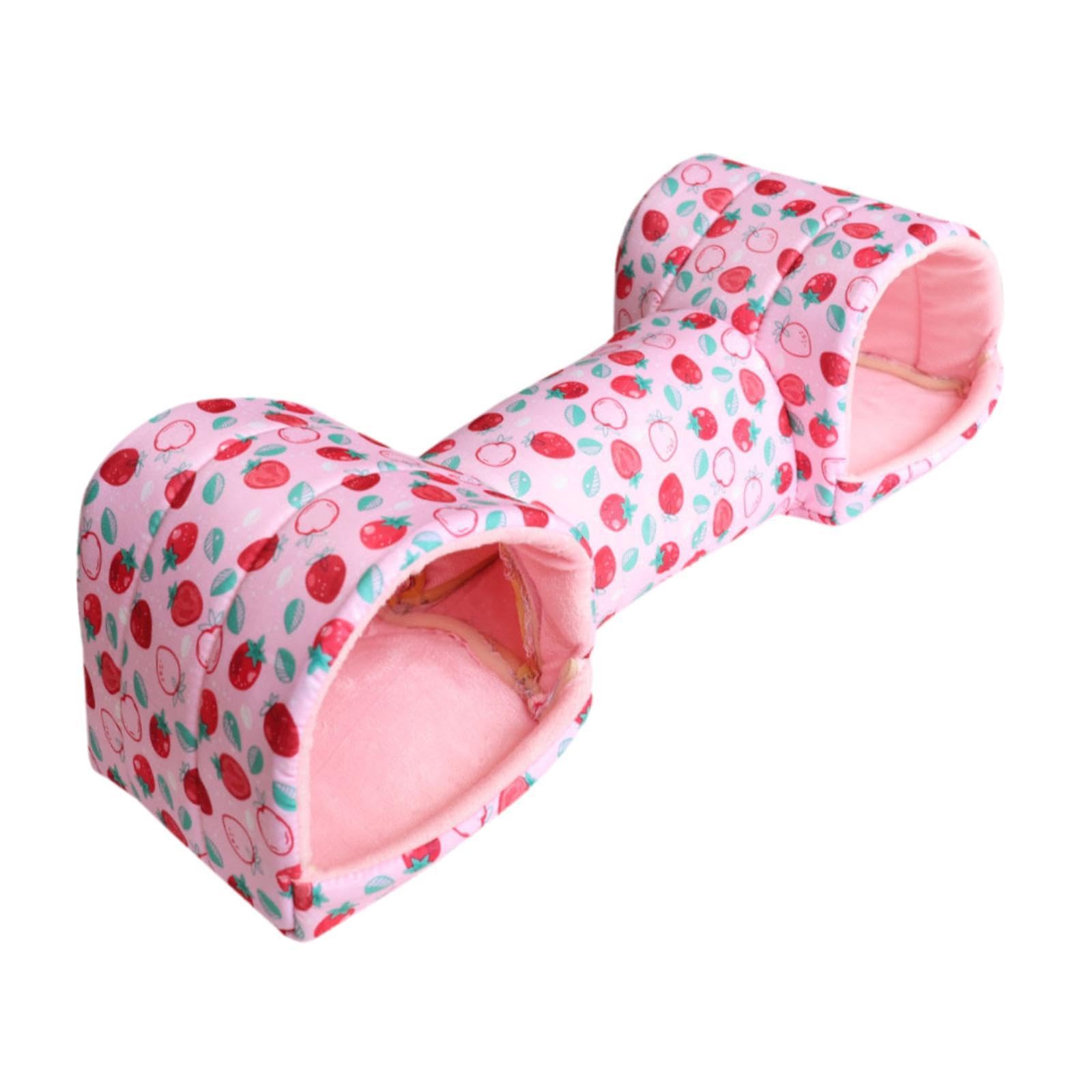 Qpets® Hamster House Tunnel Hide Cave Play House, Soft Cotton Warm Pet House, Strawberry Print, Cozy & Stylish Small Animal Hideout for Hamsters, Gerbils, and Other Small Pets, 51x17x15cm