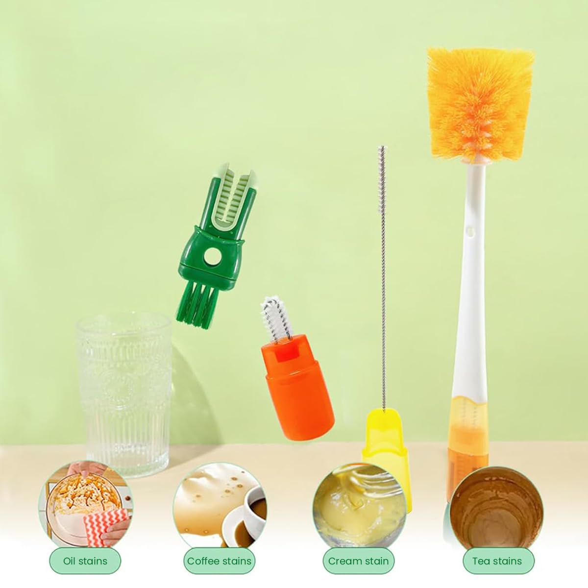 SNOWIE SOFT Baby Bottle Cleaning Brush Kit 5pcs with Dual Head Design and Silicone Bristles