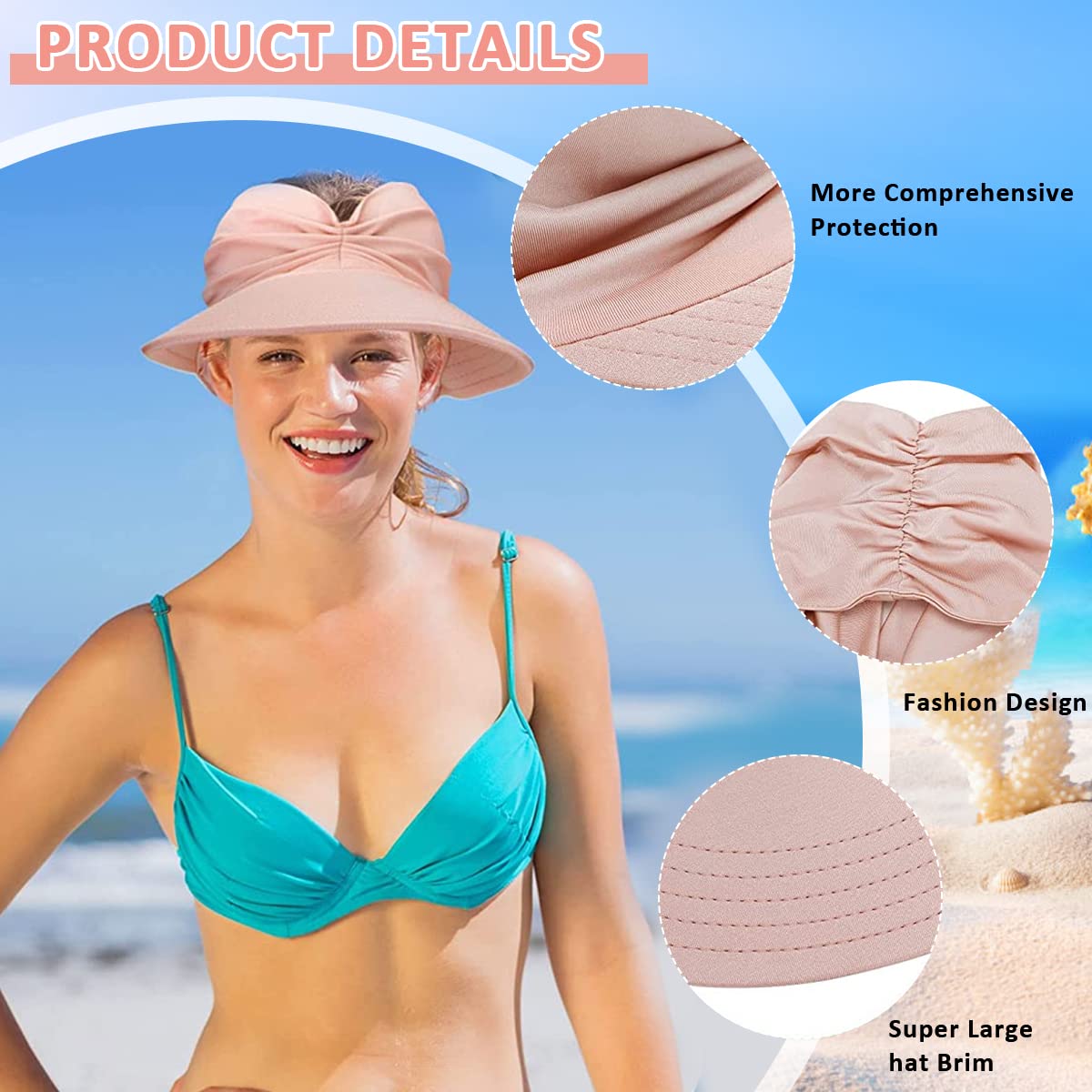 PALAY® Sun Hat for Women Fashion Sun Cap Wide Brim Sun Visor Hat Beach Hat 50+ UV Protection Summer Sport Cap for Travel, Golf, Hiking, Pink