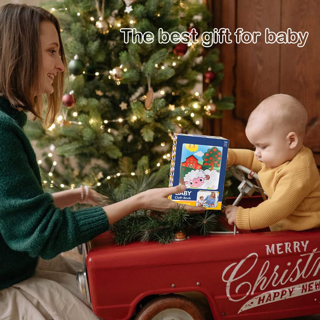 SNOWIE Soft Cloth Book for Early Baby Development with 6 Pages and 3D Farm Animal Tails | Yellow